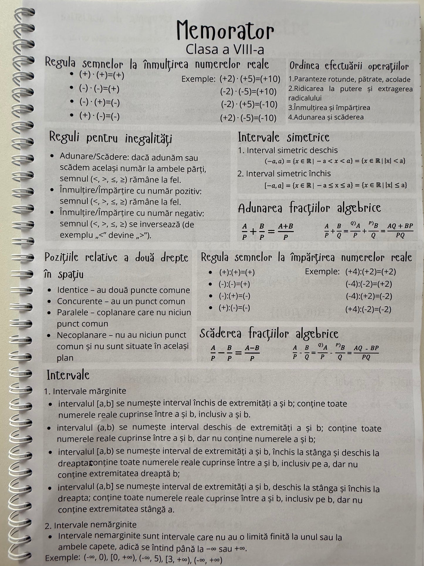 Caiet clasele V - VIII 50 file (cu formule)