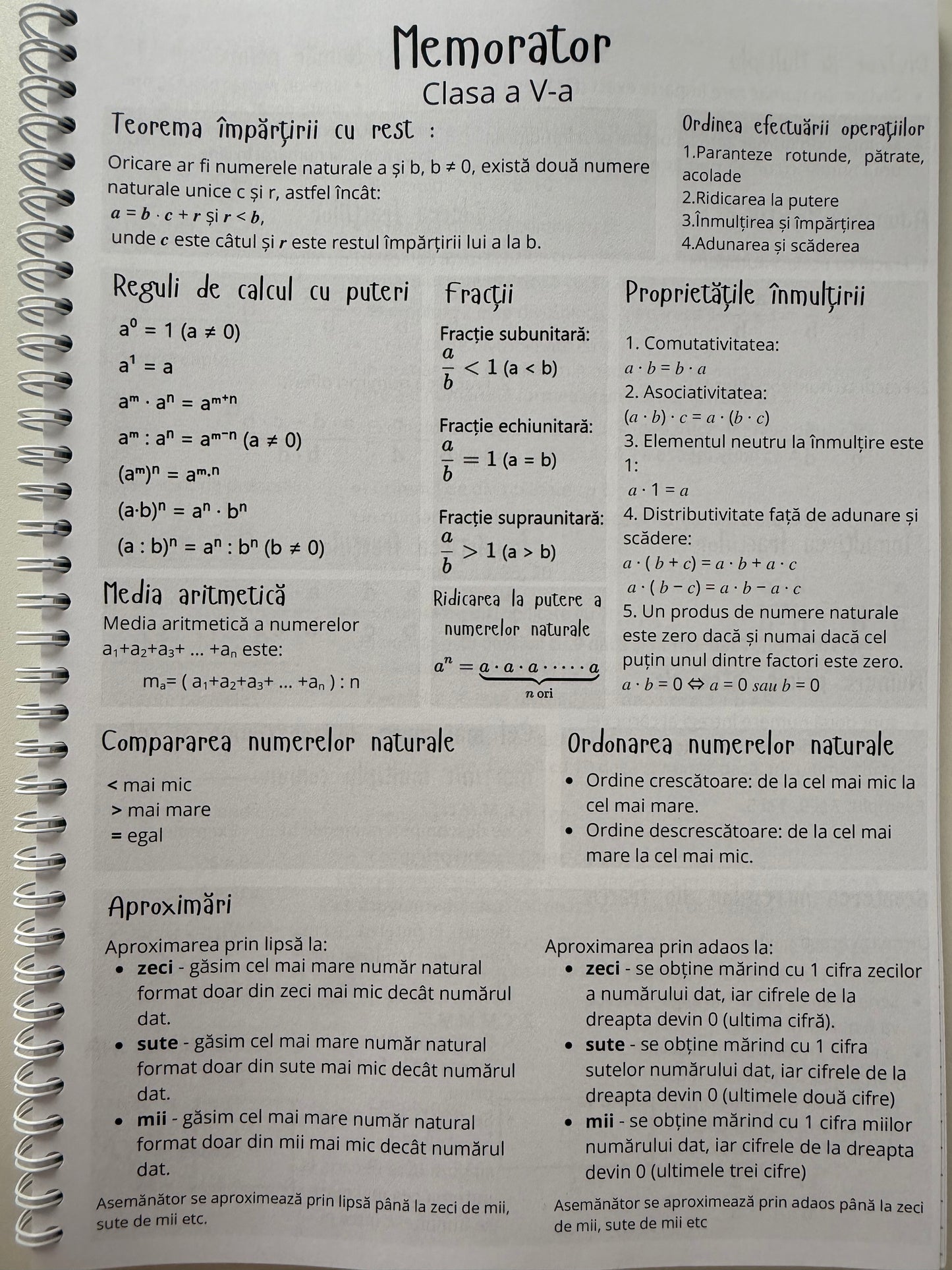 Caiet clasele V - VIII 50 file (cu formule)