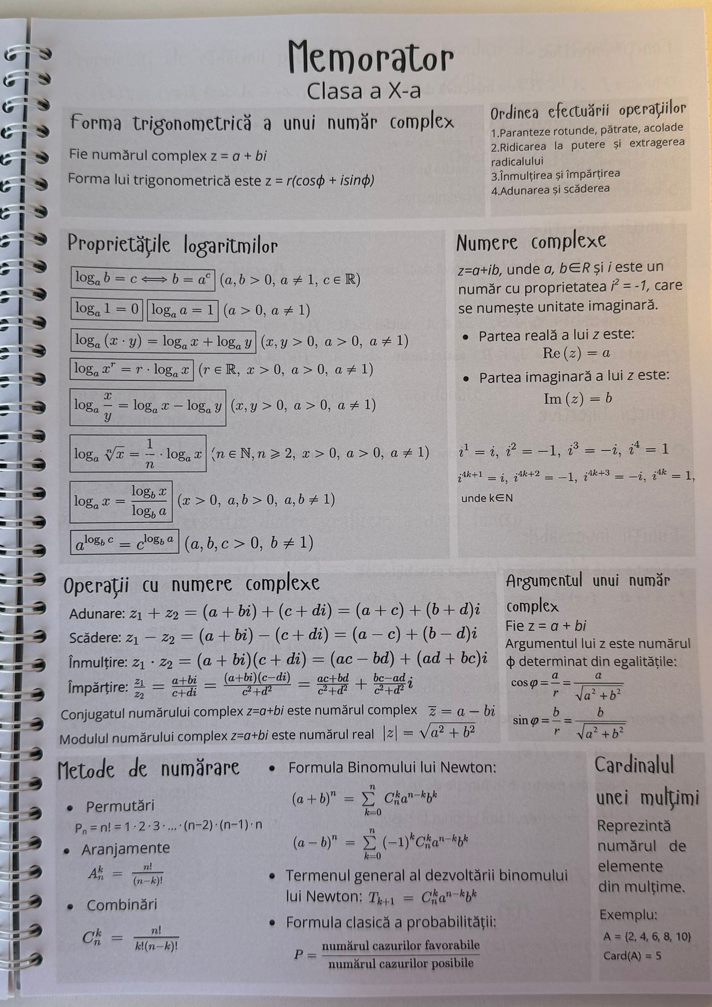 Caiet clasele IX - XII 50 file (cu formule)